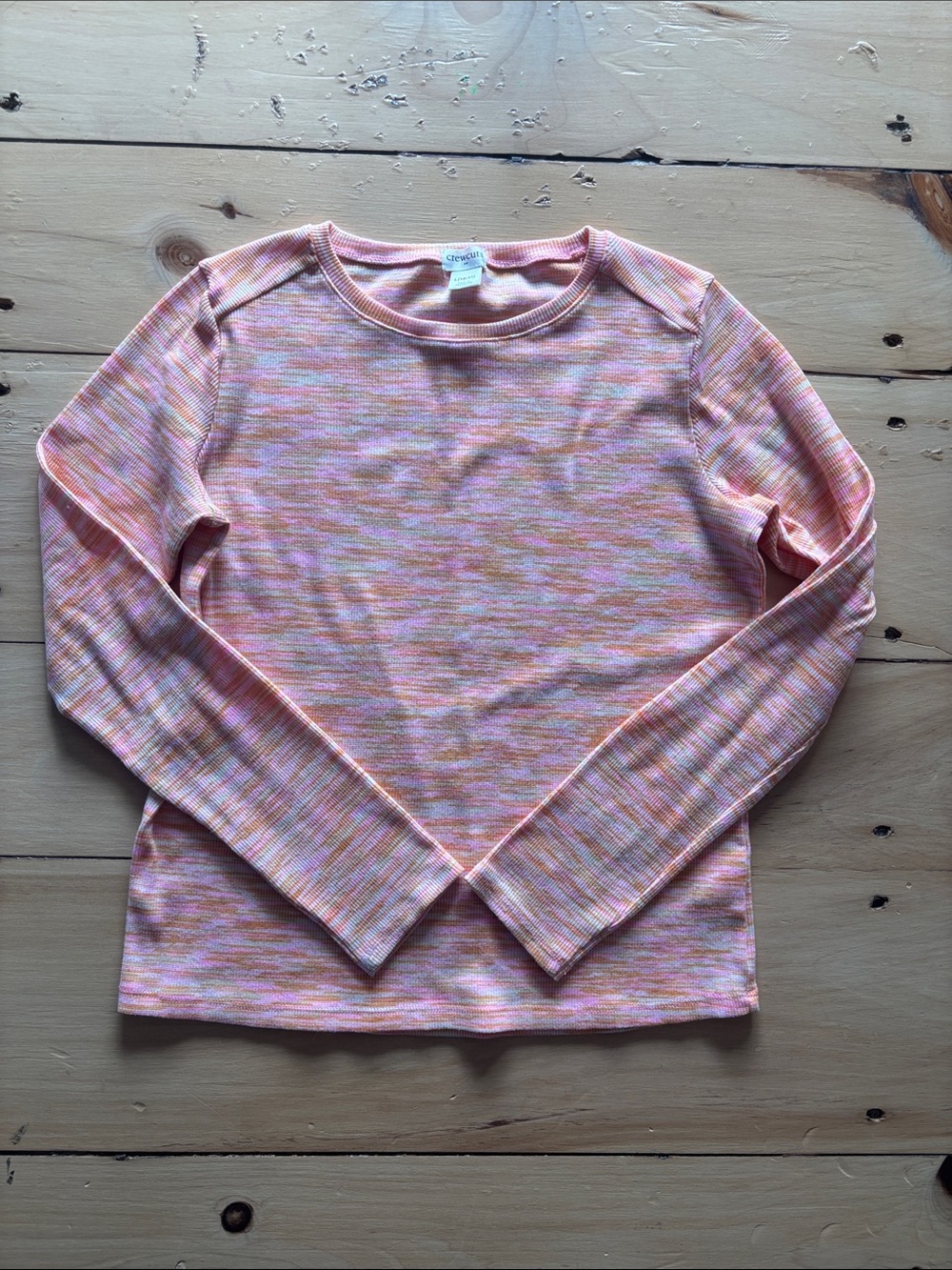 Crewcuts Girls Long-Sleeve Crewneck Top - Pink & Orange Marled